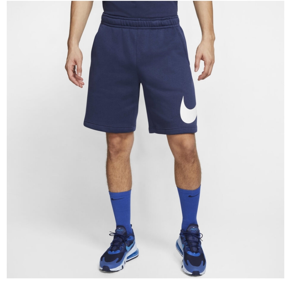 -Nike Blue and White Athletic Shorts with Swoosh Logo